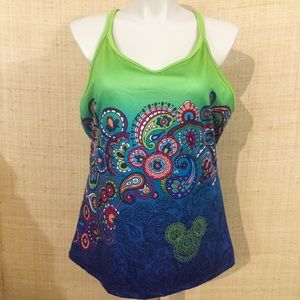 Mickey Ombre Paisley Racerback Yoga Tank w/ Bra